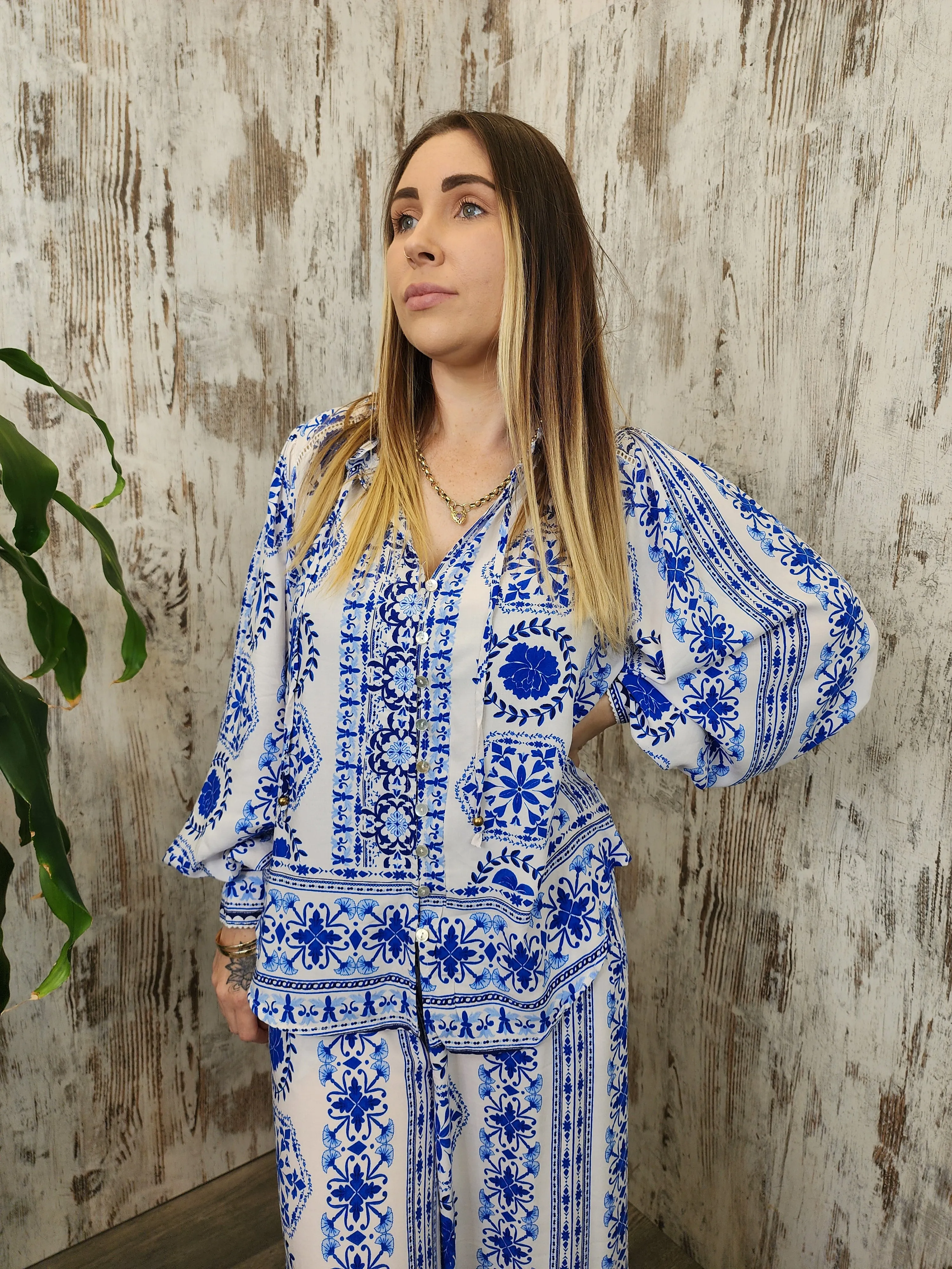 Iris Maxi Kelsie Blouse with Long Sleeve Buttons - Sicily