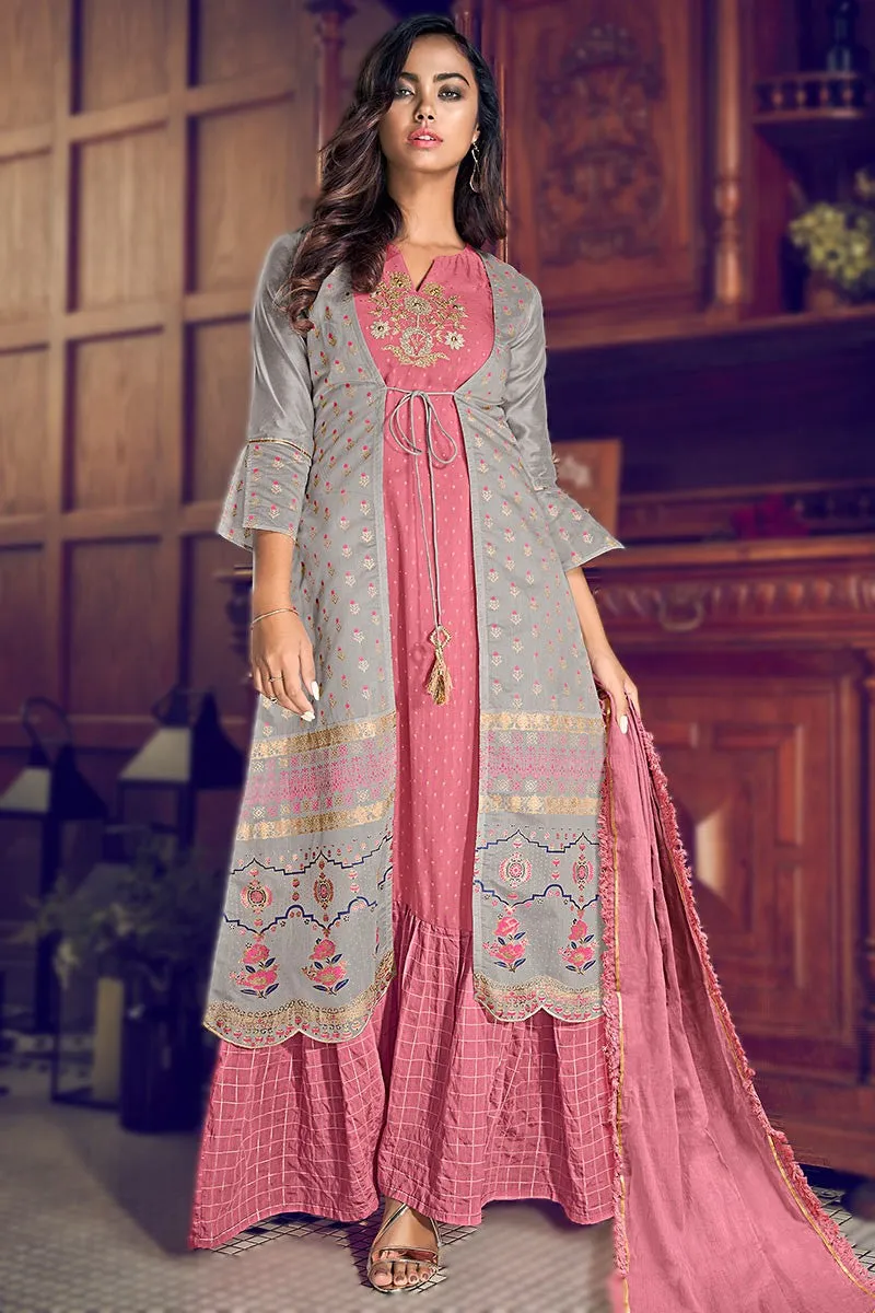 Jacket Style Unique Pink Embroidered Designer Suit