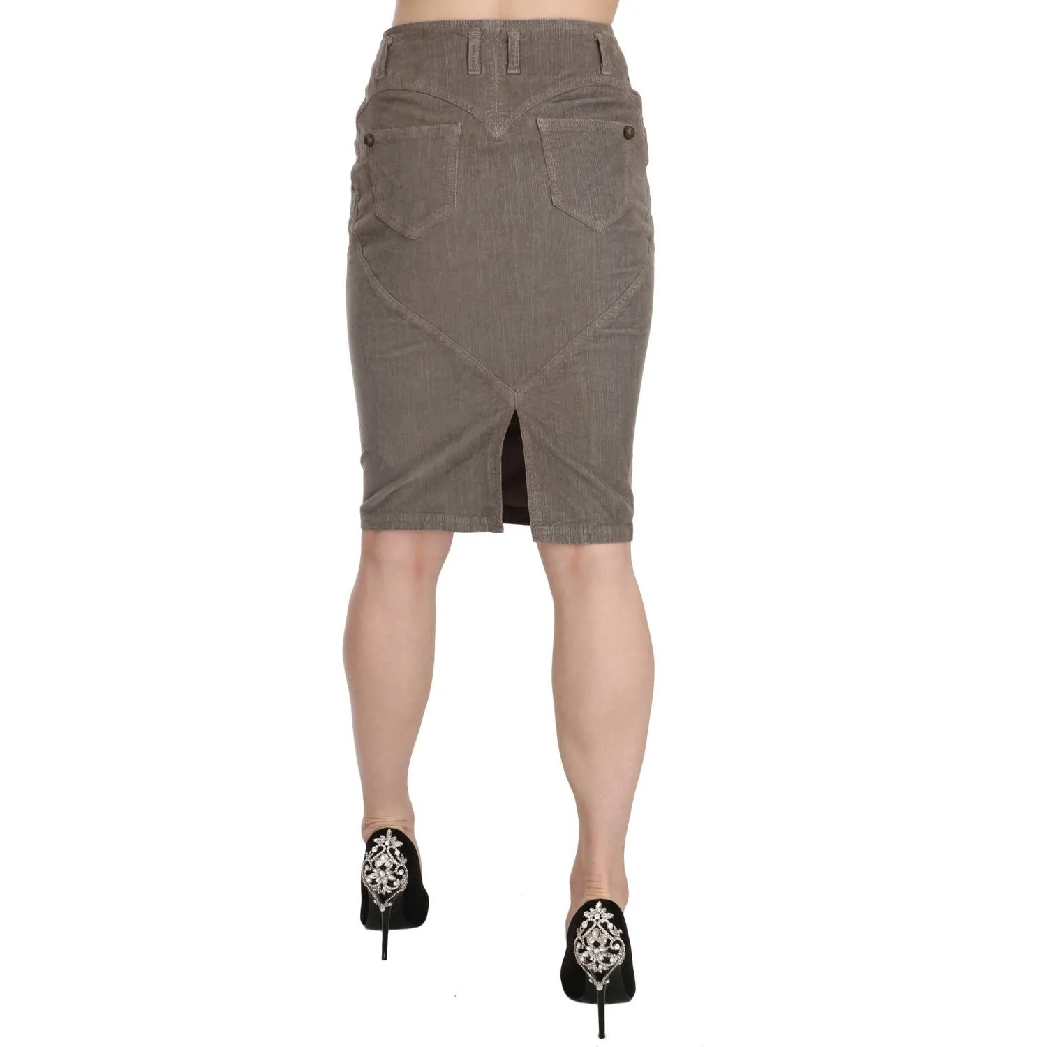 Just Cavalli Chic Gray Pencil Skirt with Logo Details