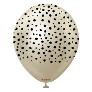 Kalisan 12" Safari Cheetah Printed Mirror White Gold (Black) Latex Balloon, 25 pieces