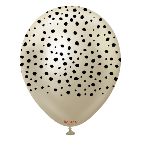 Kalisan 12" Safari Cheetah Printed Mirror White Gold (Black) Latex Balloon, 25 pieces