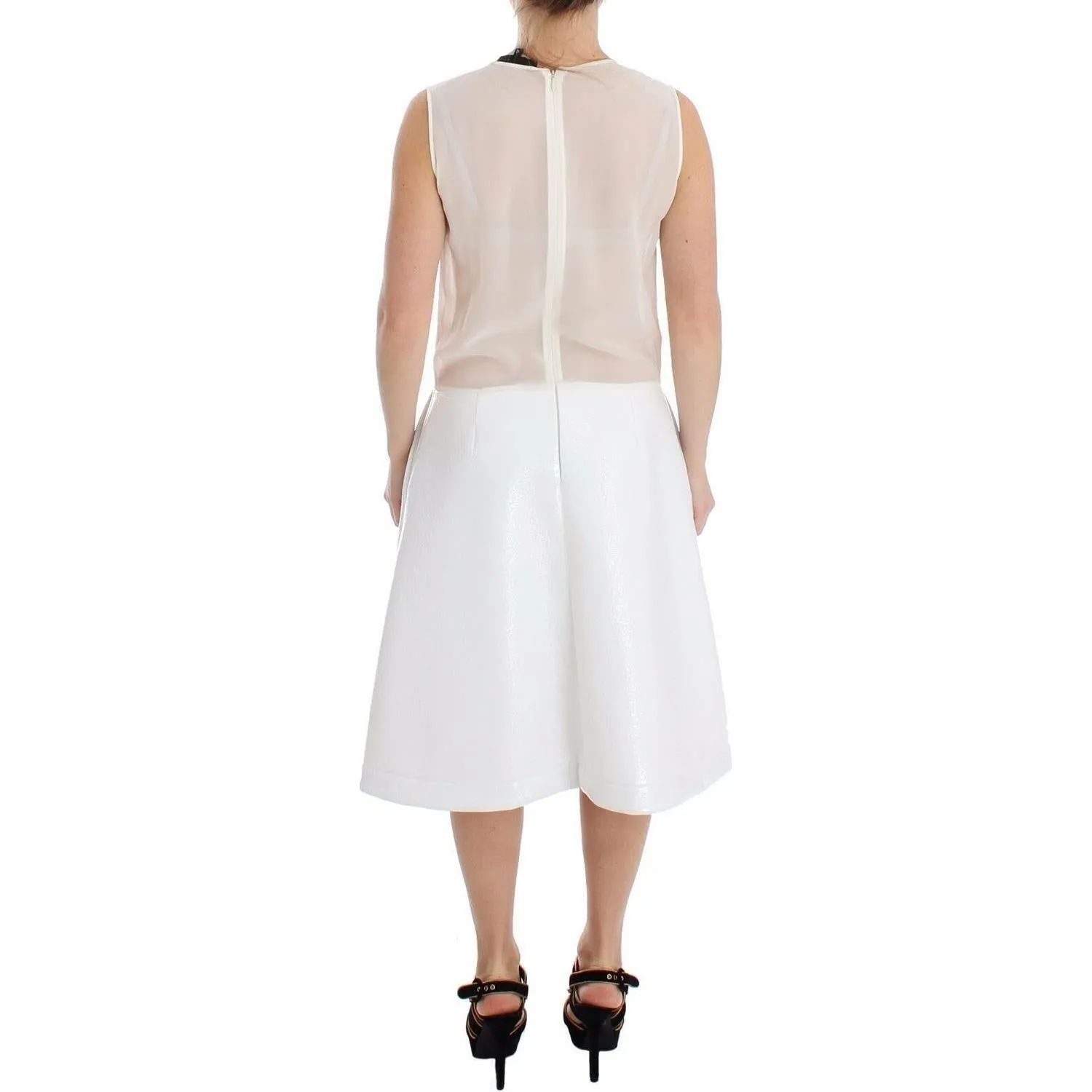 Koonhor Elegant White Silk-Wool Blend Tank Dress