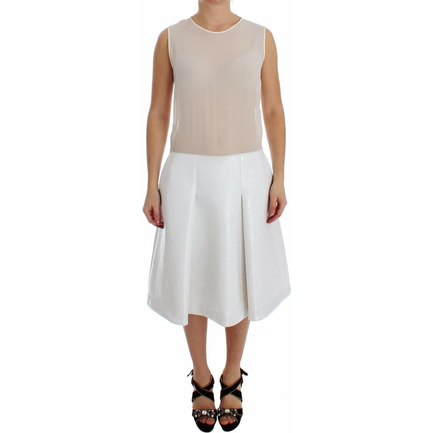 Koonhor Elegant White Silk-Wool Blend Tank Dress