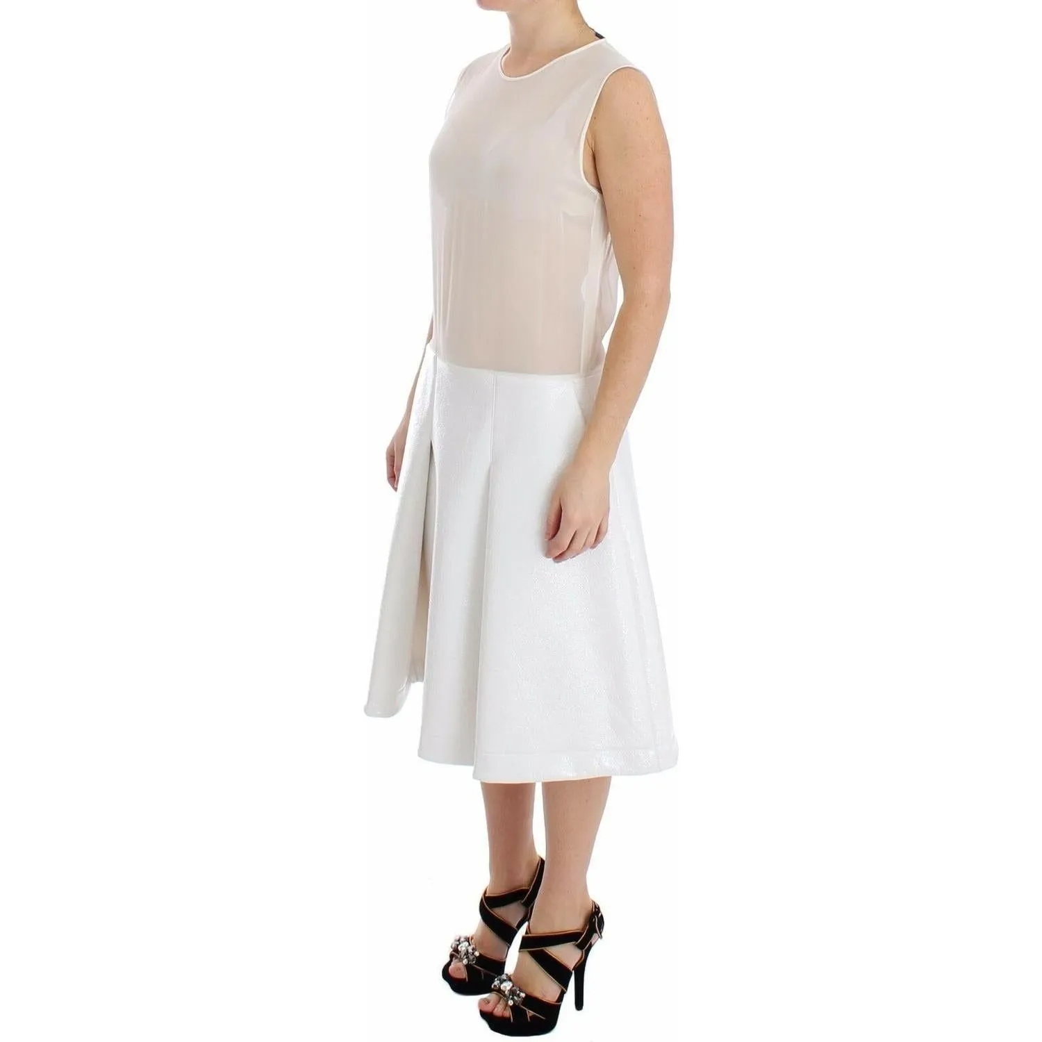 Koonhor Elegant White Silk-Wool Blend Tank Dress