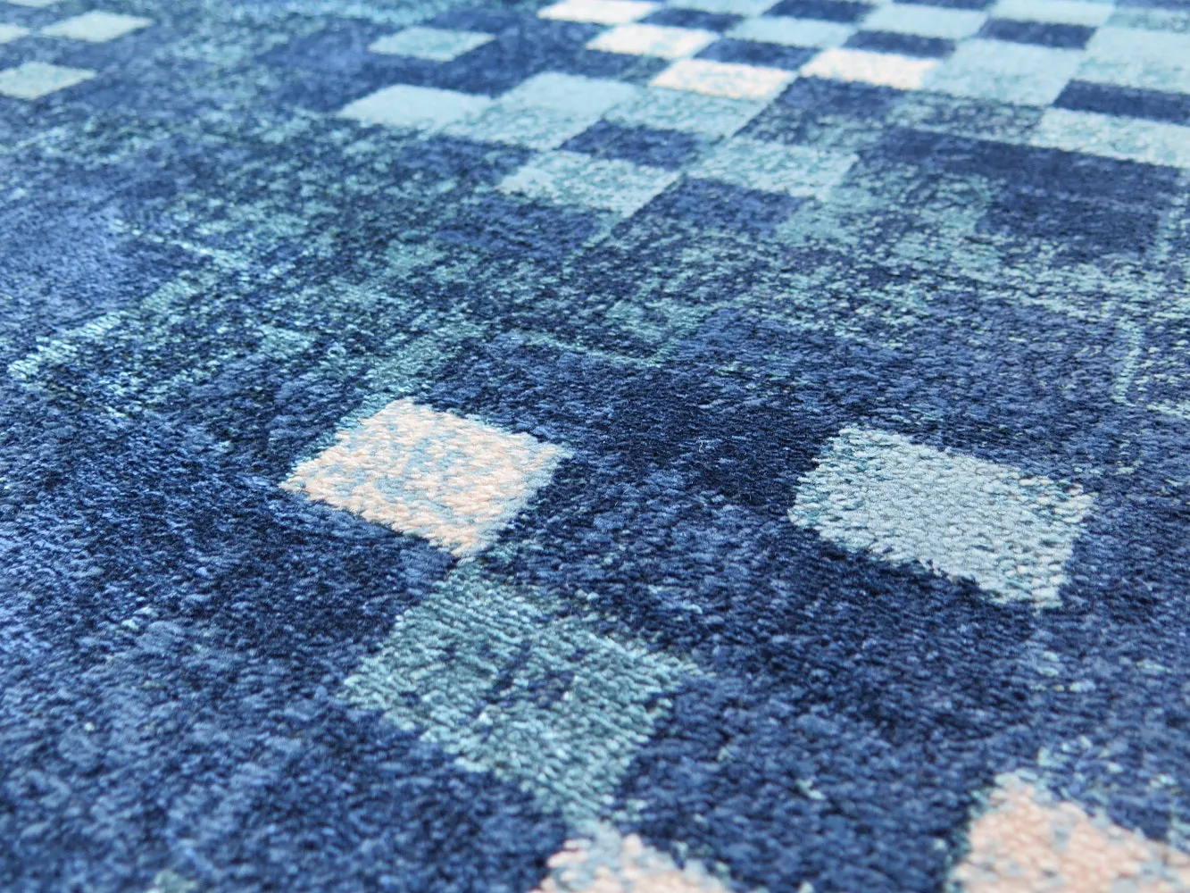 Lavender Fractals, Vintage Geometric Check Pattern Area Rug (Blue/Teal/Cream, 120 x 170cm)