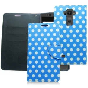 LG FLEX 2 BLUE POLKA DOTS LEATHER WALLET CASE