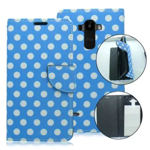 LG STYLO/LS770 BABY BLUE POLKA DOTS LEATHER WALLET CASE