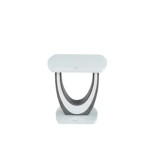 Modern White Glass End Table with U-Shaped Pedestal