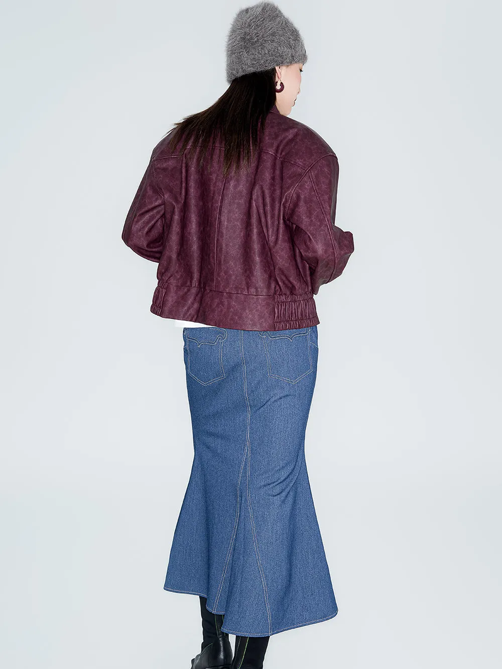 MUKZIN Linglong "Playing Fish" Vintage Fish-tail Denim Skirt