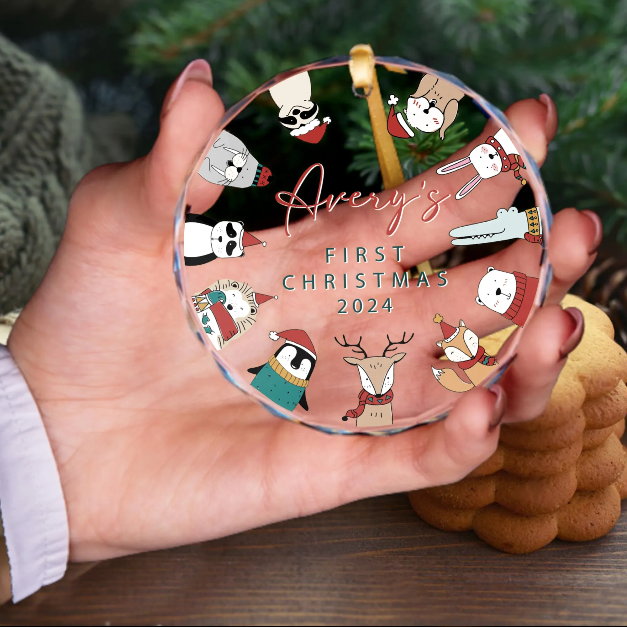 Personalized Baby's First Christmas Glass Ornament, Personalized Woodland Creatures, Baby Deer Ornament, Holiday Keepsake Ornament, New Baby Gift, 2024 Custom Baby Ornament GX02-17