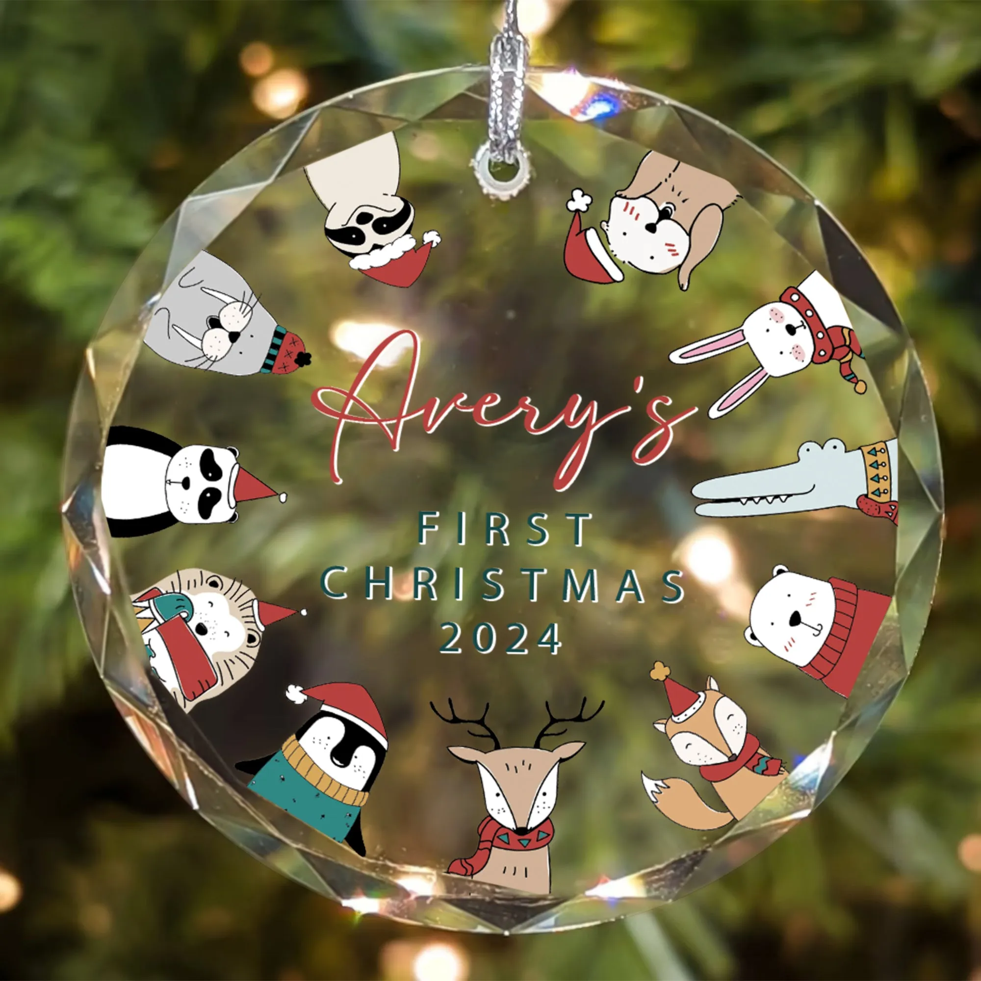 Personalized Baby's First Christmas Glass Ornament, Personalized Woodland Creatures, Baby Deer Ornament, Holiday Keepsake Ornament, New Baby Gift, 2024 Custom Baby Ornament GX02-17