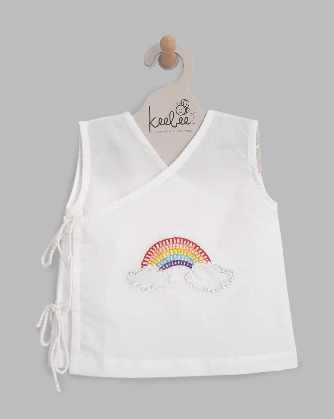 Rainbow- Organic Cotton Sleeveless Hand Embroidered Unisex Baby Jhabla