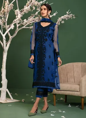 Royal Blue Straight Cut Pakistani Style Pant Suit