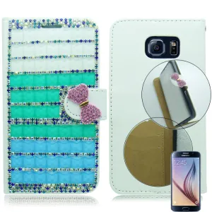 SAMSUNG GALAXY S6/G920 FULL BABY BLUE 3D BLING WALLET CASE