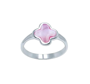 Sterling Silver 12mm x 12mm Pink Mother of Pearl Clover Ring