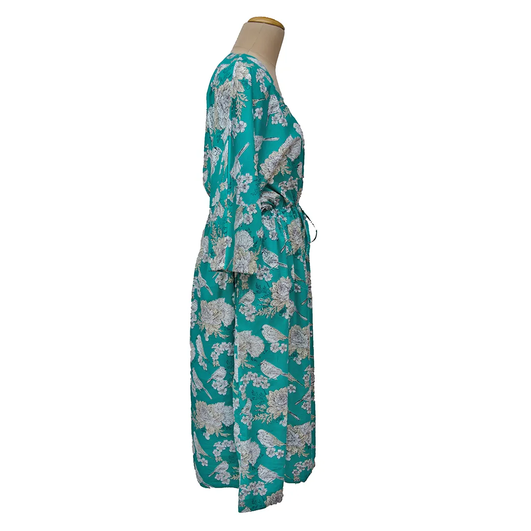 Teal Birds Cotton Maxi Dress UK Size 18-32 M28