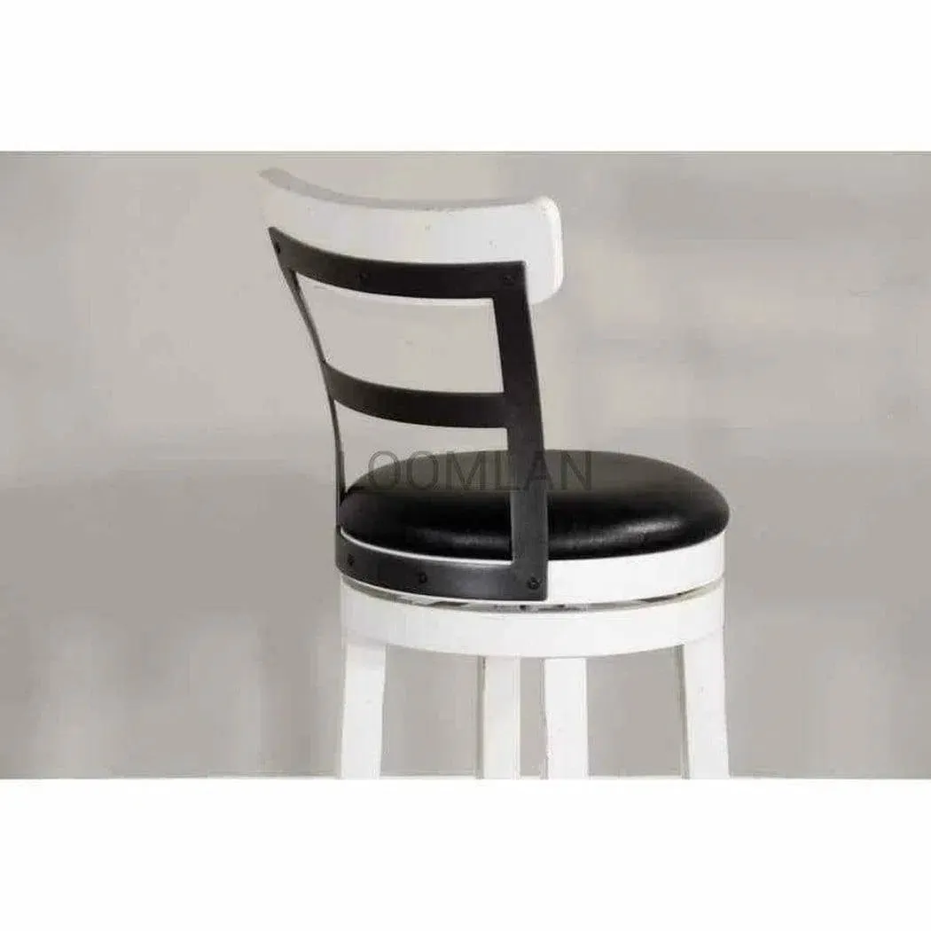 Two Tone Swivel Counter Height Chair Black Leather Seat