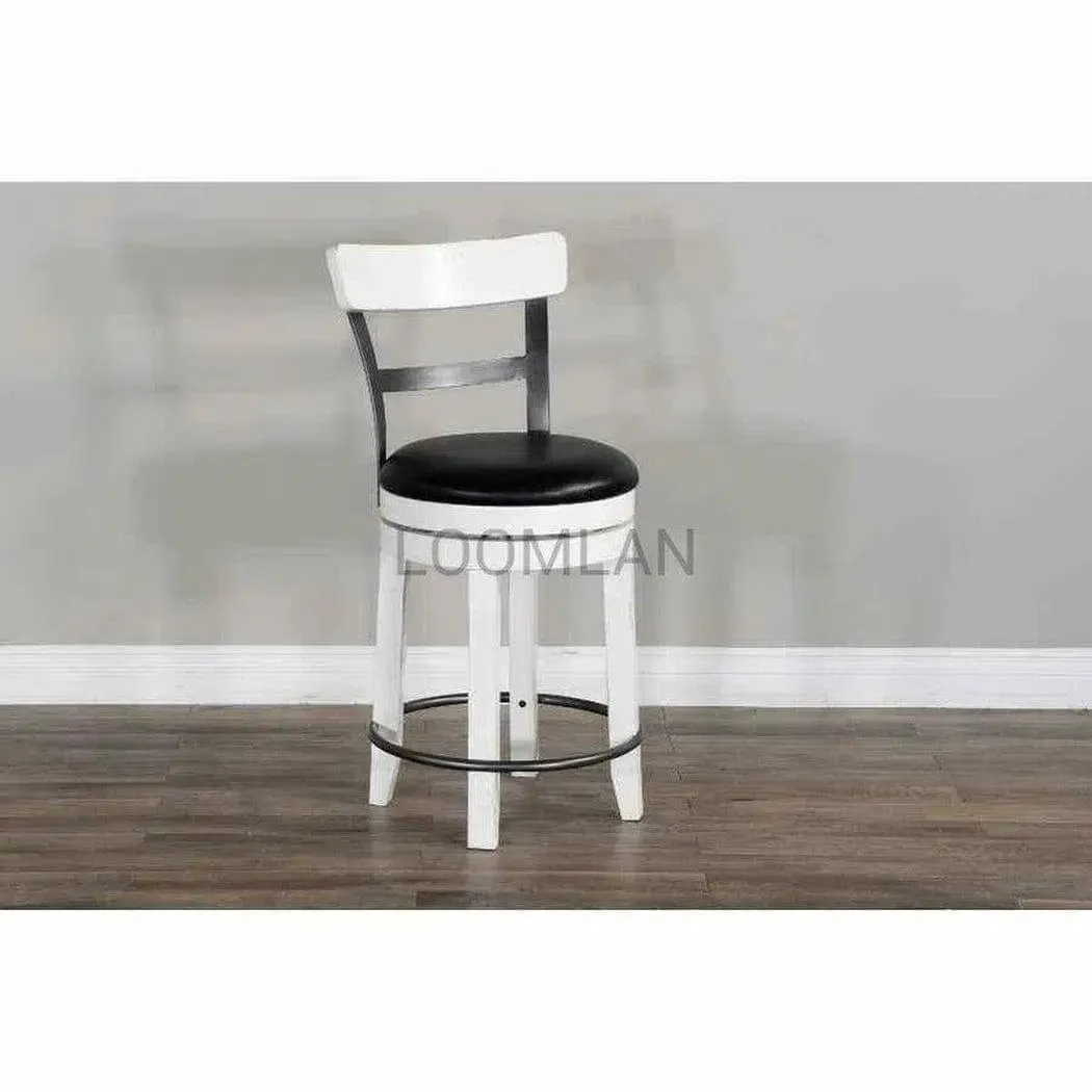 Two Tone Swivel Counter Height Chair Black Leather Seat