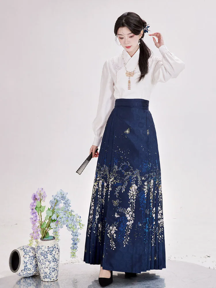 Wisteria Flower Rain Ma Mian Skirt - Modern Style Hanfu Mamianqun Daily Wear for Women